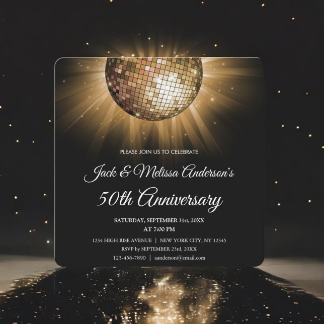 Invitation 50e anniversaire de Mariage Gold Disco Ball (Créateur téléchargé)