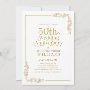 Invitation 50e anniversaire de Mariage Gold Floral Frame