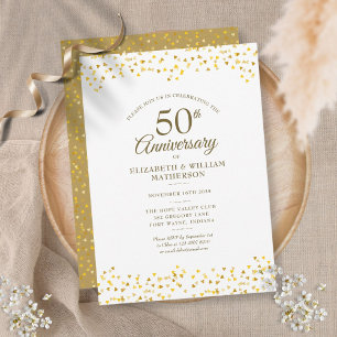 Invitation 50e anniversaire de Mariage Gold Love Hearts Confe