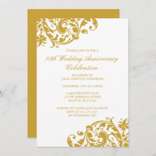 Invitation 50e anniversaire de Mariage Gold Swirl fleurit