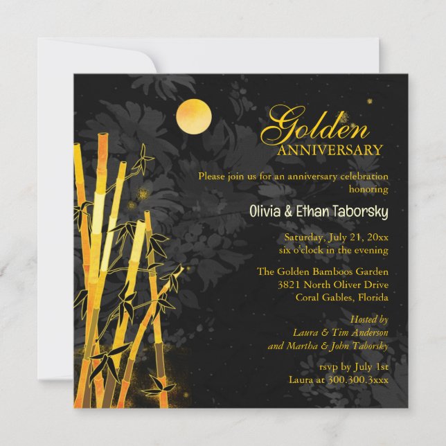 Invitation 50e anniversaire de mariage Golden Bamboos (Devant)