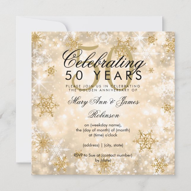 Invitation 50e anniversaire de mariage Hiver Étincelle Or (Devant)