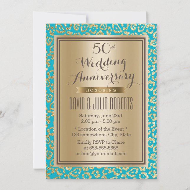 Invitation 50e Anniversaire de Mariage Imprimé Léopard Sarcel (Devant)