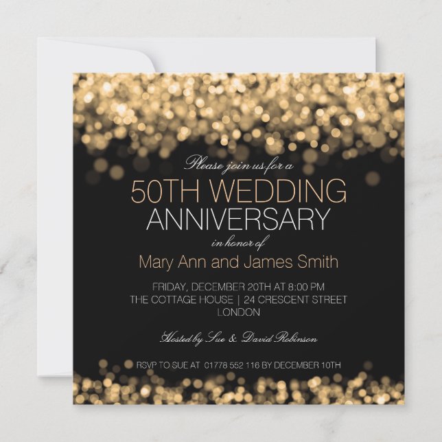 Invitation 50e anniversaire de Mariage Lumières or (Devant)