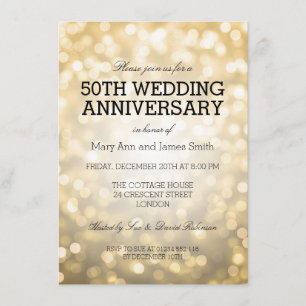 Invitation 50e Anniversaire de Mariage Lumières Pailletées Or