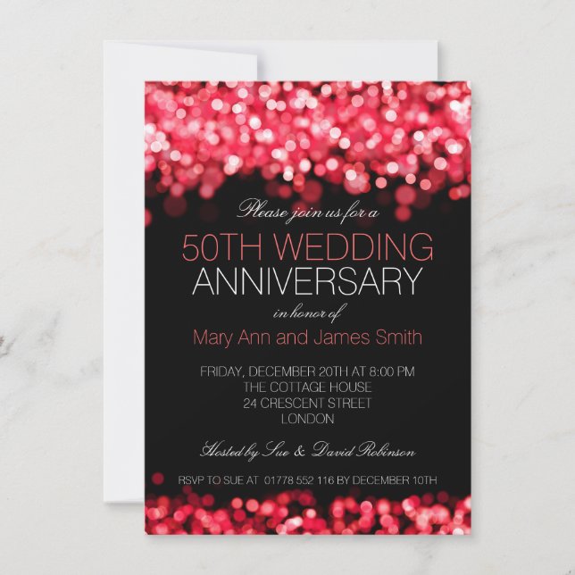 Invitation 50e anniversaire de mariage Lumières Rouges (Devant)