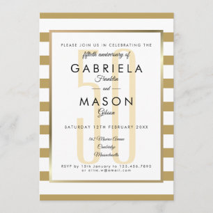 Invitation 50e Anniversaire de Mariage Moderne Rayure Dorée 
