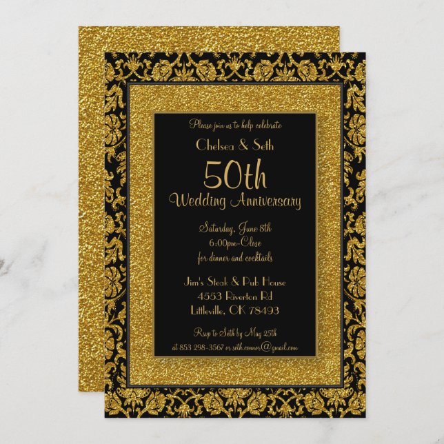 Invitation 50e Anniversaire de Mariage Noces de Paillettes d' (Devant / Derrière)