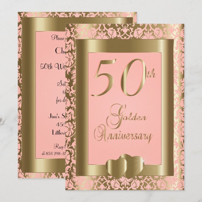 Invitation 50e anniversaire de mariage Noces d'or et de rose (Devant / Derrière)