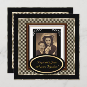Invitation 50e anniversaire de mariage noir sépia or vintage