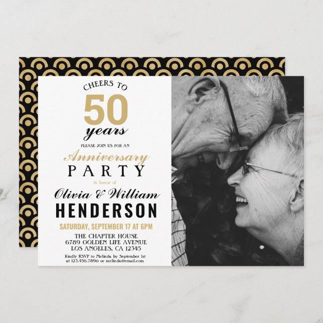 Invitation 50e anniversaire de mariage | Or À 50 ans de bonhe (Devant / Derrière)