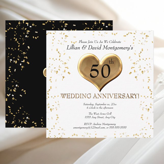 Invitation 50e anniversaire de mariage | Or | Avec les noms (50th Wedding Anniversary Invitation Golden with Couples Names  )