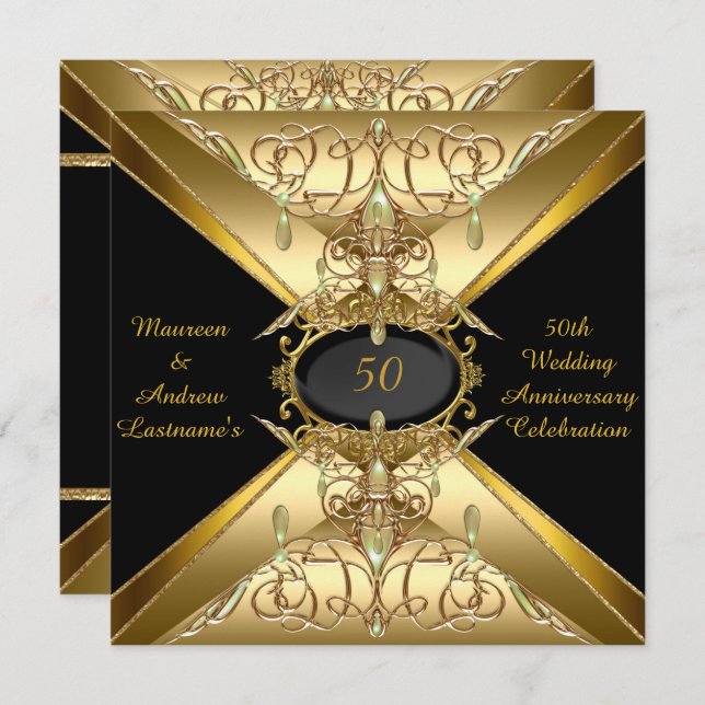 Invitation 50e anniversaire de Mariage or bijou d'or 2 (Devant / Derrière)
