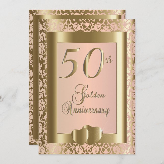 Invitation 50e anniversaire de mariage Or et Rose | DIY Texte (Devant / Derrière)