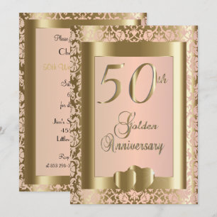 Invitation 50e anniversaire de mariage Or et Rose   Texte DIY