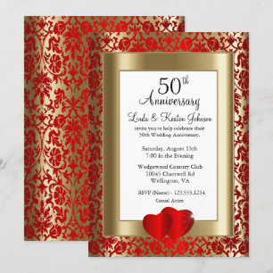 Invitation 50e anniversaire de mariage Or et Rubis   Texte DI