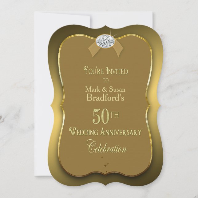 Invitation 50e anniversaire de mariage - Or/Faux Diamant (Devant)