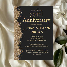 Invitation 50e Anniversaire de Mariage Or Faux Paillettes