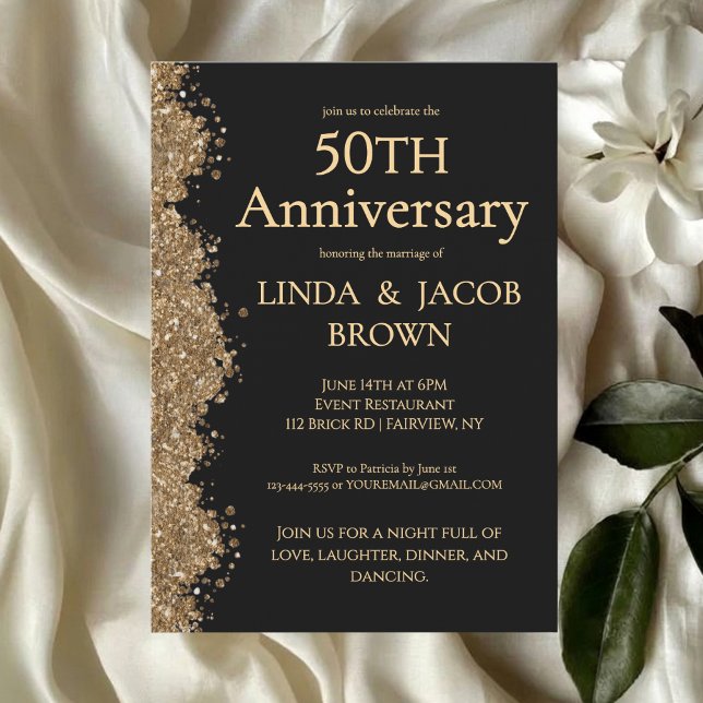 Invitation 50e Anniversaire de Mariage Or Faux Paillettes  (Créateur téléchargé)
