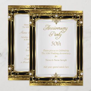 Invitation 50e Anniversaire de Mariage Or Noir Perle Blanche