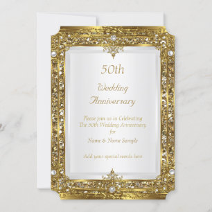 Invitation 50e Anniversaire de Mariage Or Paillettes Blanc Pe
