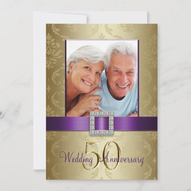 Invitation 50e Anniversaire de Mariage Or Purpure (Devant)