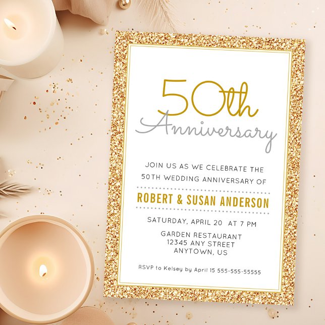 Invitation 50e anniversaire de mariage paillettes  (Créateur téléchargé)