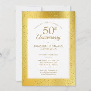 Invitation 50e Anniversaire de Mariage Paillettes d'Or Feuill