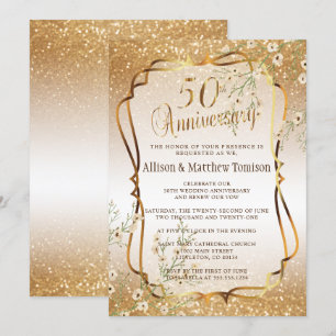 Invitation 50e Anniversaire de Mariage Paillettes d'Or   Text