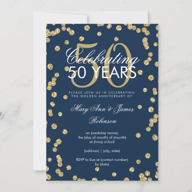 Invitation 50e Anniversaire de Mariage Paillettes Dorées Conf (Devant)