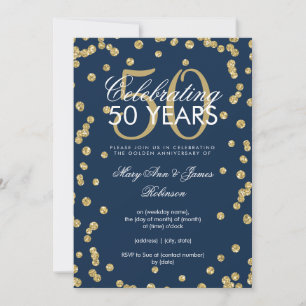 Invitation 50e Anniversaire de Mariage Paillettes Dorées Conf