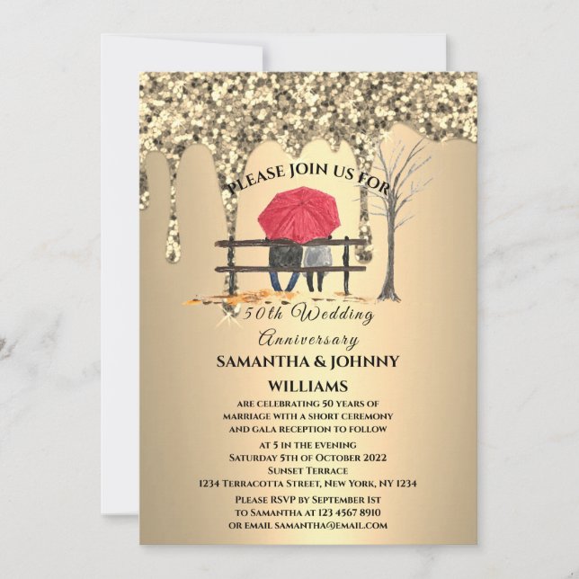 Invitation 50e anniversaire de Mariage Parties scintillant d' (Devant)