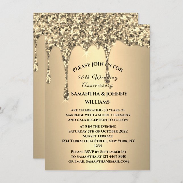 Invitation 50e anniversaire de Mariage Parties scintillant d' (Devant / Derrière)