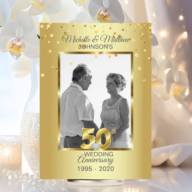 Invitation 50e anniversaire de mariage personnalisé en or (Elegant Gold 50th Golden Wedding Anniversary Invitation)
