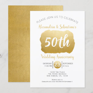 Invitation 50e anniversaire de mariage personnalisé Faux Or