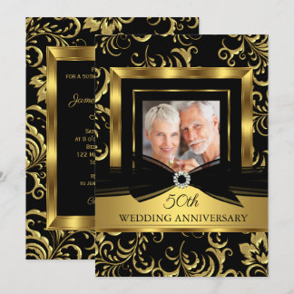 Invitation 50e anniversaire de mariage photo en damas noir et
