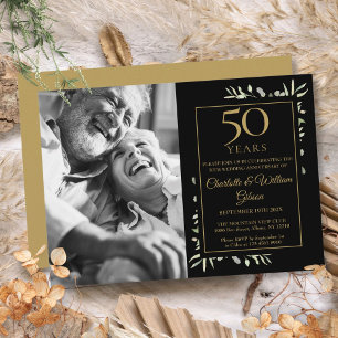 Invitation 50e anniversaire de mariage photo en noir et or av