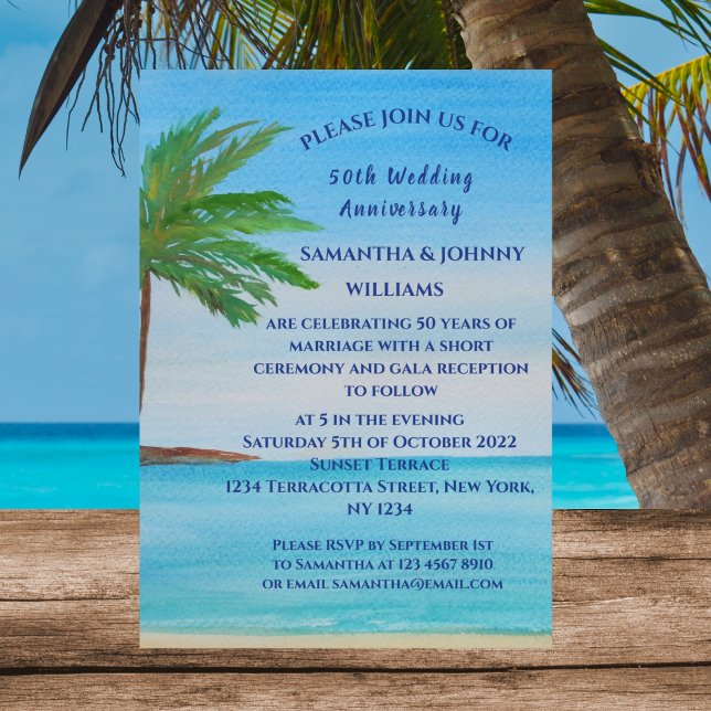 Invitation 50e anniversaire de Mariage Plage côtière tropical (Créateur téléchargé)