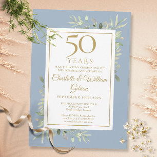 Invitation 50e anniversaire de mariage poussiéreux bleu verdu