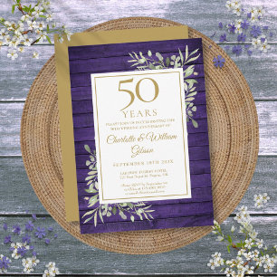 Invitation 50e anniversaire de mariage Purple Wood Greenery 