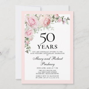 Invitation 50e Anniversaire de Mariage Rose Florale Rose