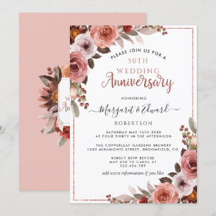 Invitation 50e anniversaire de Mariage Rose Gold Blush Floral