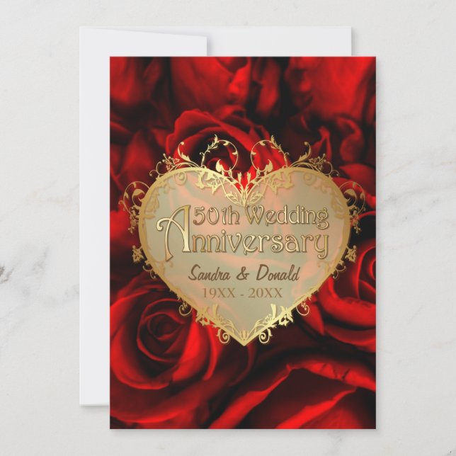Invitation 50e anniversaire de mariage Rose Rouge (Devant)