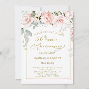Invitation 50e anniversaire de mariage roses blanc