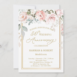 Invitation 50e Anniversaire de Mariage Roses Blanc