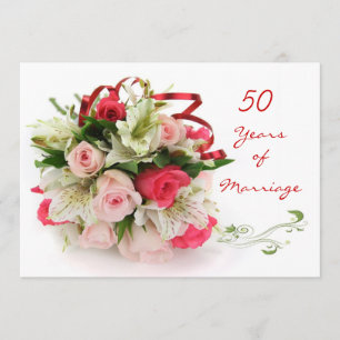 Invitation 50e anniversaire de mariage. Roses et lys