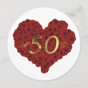 Invitation 50e anniversaire de Mariage Roses rouges Coeur élé