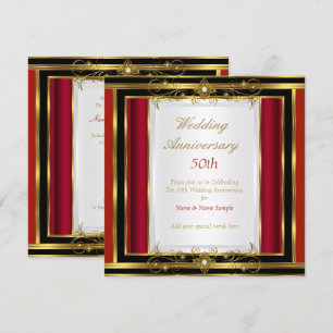 Invitation 50e Anniversaire de Mariage Rouge Or Noir Blanc
