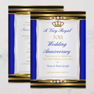 Invitation 50e anniversaire de mariage Royal Bleu Couronne d'