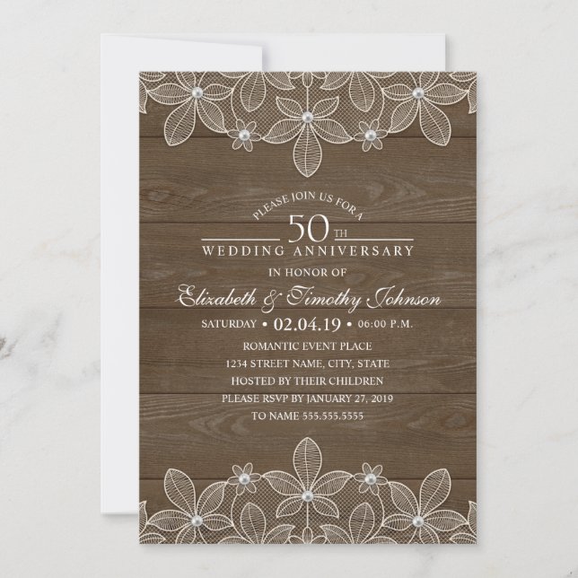 Invitation 50e anniversaire de mariage Rustique Bois Campagne (Devant)
